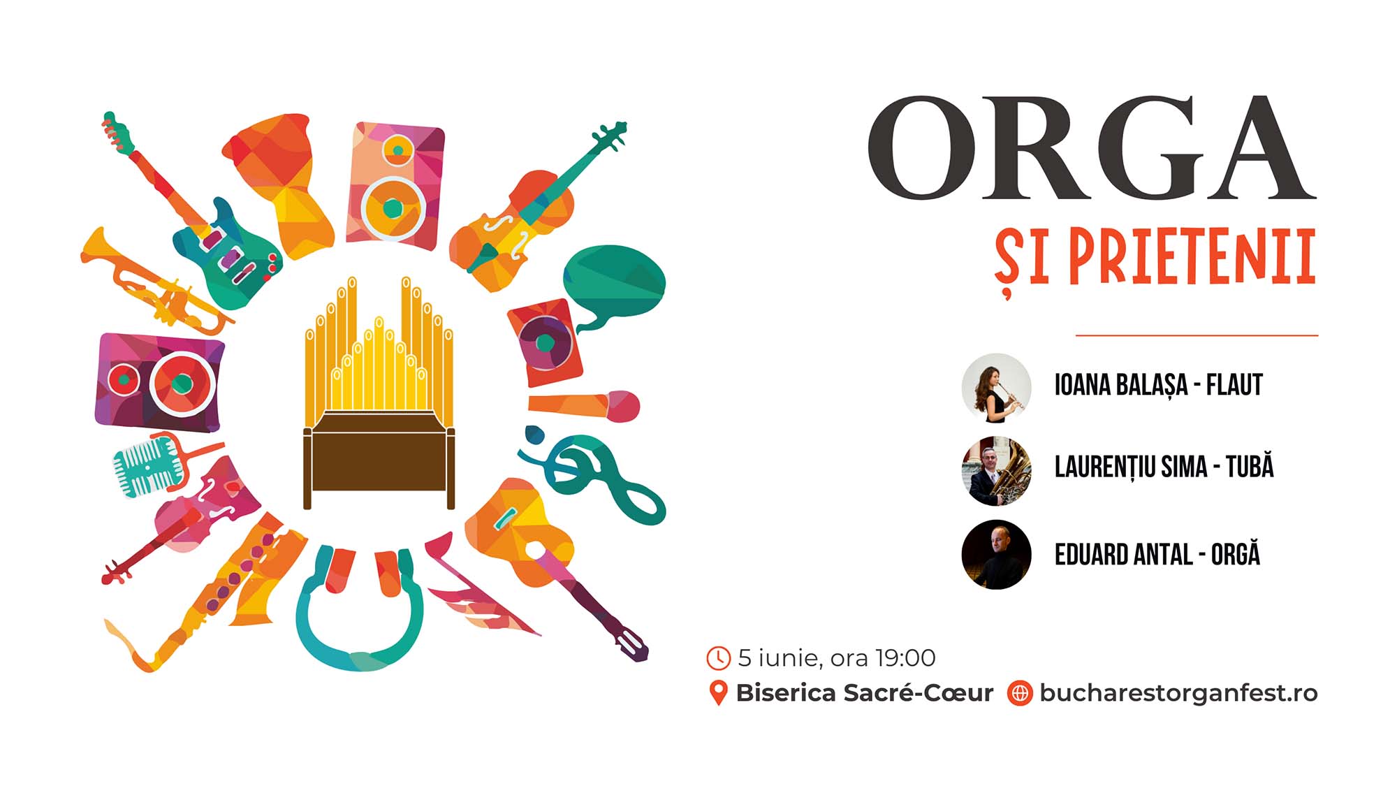 afis poster Bucharest Organ Fest Cantus Ecclesiae, editia a IV-a - Concert de orgă, flaut și tubă eduard iosif antal organist